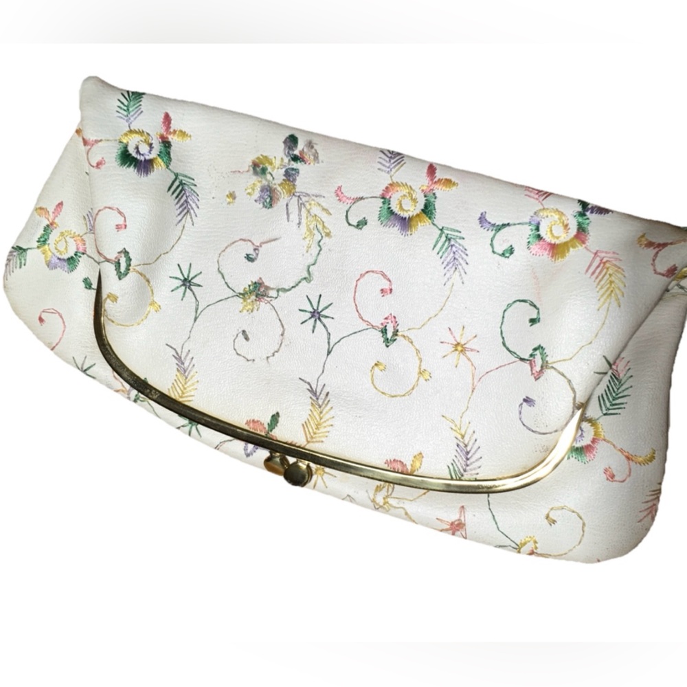 Ingber Vintage Kiss Lock Clutch Fold Over Purse Embroidered 1960’s